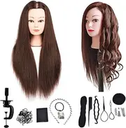 DaizySight Hair Styling Training Head with 60% Real Human Hair, 23" Dark Brown Cosmetology Mannequin Head Hairdressing Manikin Doll Head with Clamp & Styling Tools