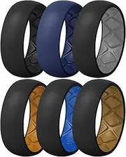 [Egnaro] Silicone Ring Men 1/4/6/7 Multipack of Breathable Mens Silicone Rubber Wedding Rings Bands with Air Flow Grooves