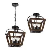 Lacota Warm Walnut Convertible Lantern Pendant-Ceiling Light