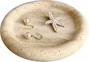SAIDKOCC Natural Marble Round Vanity Tray Jewelry Makeup Dish Decorative Tray for Coffee Table,Bathroom,Bedroom (Beige Travertine)