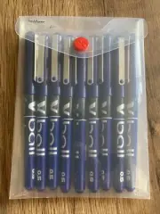 Pilot V-Ball 0.5mm Pure Liquid Ink Rollerball Pens Blue, PKT 9 PENS + POCKET