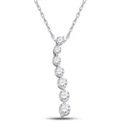14k White Gold Round Diamond Graduated Journey Pendant 1/4 Cttw