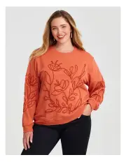 [Taking Shape] Cotton Cord Applique Sweatshirt in Paprika