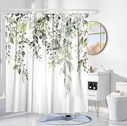 [POATOW] Eucalyptus Shower Curtain,Watercolor Leaves on The Top Plant with Floral Bathroom Decoration Shower Curtain Sets 72x72 Inch with Hooks