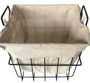 Black Square Basket With Light Weight Burlap Fabric 8" Diameter