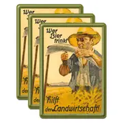 3PK Nostalgic Art Metal/Paper Postcard Who Drinks Beer Helps Agriculture 10x14cm