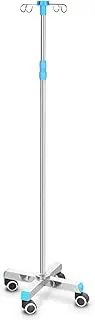 Mobile IV Pole w/5 Wheels Portable 4 Leg IV Pole Stand w/4 Hooks Adjustable Height Infusion Stand Rolling IV Fluid Bag Stand for The Elderly