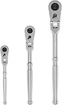 TEKTON 1/4, 3/8, 1/2 Inch Drive Flex Head Quick-Release Ratchet Set, 3-Piece (6, 8, 10-1/2 in.) | SRH92103