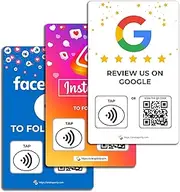 Review Tap Card | Review QR Code | Contactless Review Card | NFC Tap Card | Unlimited Use | Reusable (3-Pack Social Cards) …