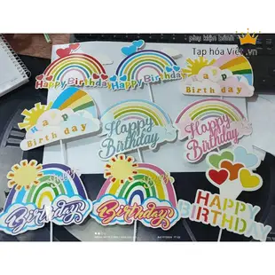 9 件套彩色彩虹圖片裝飾有生日蛋糕