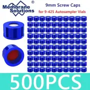(500x) 9mm Blue Screw Caps Teflon/Rubber Liner Red PTFE for 9-425 LAB Vials HPLC