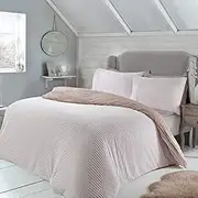 Sleepdown Ribbed Sparkle Glitter Fleece Blush Reversible Soft Duvet Cover Quilt Bedding Set with Pillowcases-King (220cm x 230cm)