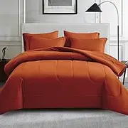 Maple&Stone King Size Comforter Set 7 Pieces Bed in a Bag - Down Alternative Bed Set with Sheets, Pillowcases & Shams, Soft Reversible Duvet Insert for King Bed, Burnt Orange