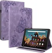 Simplicity Butterfly Printed Leather Case Compatible with Amazon Fire HD 10 FireHD10 2023 Tablets Protection Cover Flip Cover Card Slot Stand Holder Housing (Purple,Fire HD 10 2023)