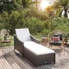 Sun Lounger with Cream White Cushion Poly Rattan Black Outdoor Furniture P 17179