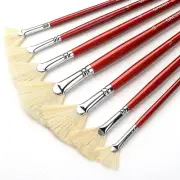Fan Brush for Painting, 7 Pieces Fan Brush Set Hog Bristle Natural Hair Long
