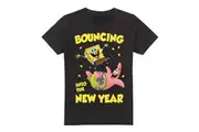 SpongeBob SquarePants Mens Bouncing Into The New Year T-Shirt (Black) - UTTV6366