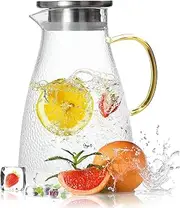 DATOUPINGQI Water Jug, 2L Glass Jug with Lid iced Tea Pitcher Water jug hot Cold,ice Tea Wine Coffee Milk and Juice Beverage Carafe,Easy Clean, Glass Pitcher for Juice, Tea, Milk, Coffee Beverages