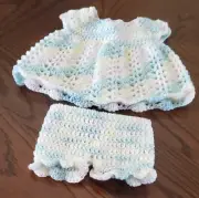 Cabbage Patch Kid Crochet Doll Dress Handmade - 15" CPK - Pink/Blue w/bloomers