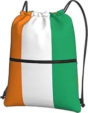 EdWal Flag Of Cote D'Ivoire Print Drawstring Backpack Gym Bags Sports Bags With Zipper Pocket For Travel Beach, Black, One Size