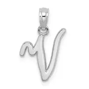 14K White Gold 14Kw Script Letter V Initial Pendant