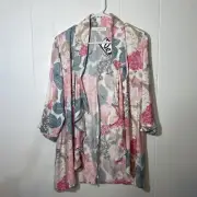 Mink Pink Women's Jacket Size Medium Floral Pink Open Drape Modest Cover C0376
