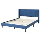 Samson Double Bed Winged Headboard Fabric Upholstered Blue Divano
