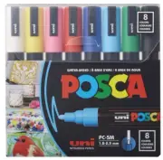Uni Posca Paint Marker 1.8-2.5mm Bullet Tip Pen (PC-5M) - Set of 8 Colours