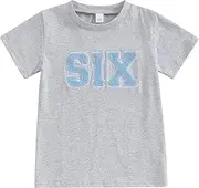 [Honganda] Toddler Kids Baby Girl Boy Birthday Shirt Number Letters Embroidery Tee Tops Summer T-Shirt Birthday Gift 1-6T