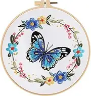 The Vivid Butterflie and Floral Embroidery Kit for Beginners–Beginner Friendly Cross Stitch Set with Step-by-Step Guide, Pre-Printed Fabric, Gorgeous Butterflie Patterns (Blue Butterfly)