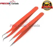 2 Pieces Straight and Curved Tip Tweezers for Eyelash Extensions (Orange Color)