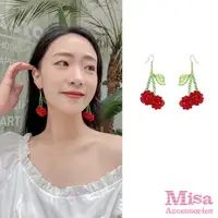 在飛比找momo購物網優惠-【MISA】韓國設計甜美水晶串珠可愛櫻桃造型耳環(水晶耳環 