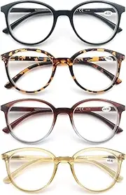 MODFANS Women Reading Glasses 4 Pack Large Round Frame for Ladies Readers-Lightweight Women Eyeglasses Flexible Spring Hinges,Come with 4 Pouch