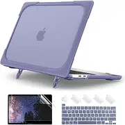 Batianda Shockproof Hard Case for MacBook Pro 13 Inch 2020 2022 A2338 M1 M2 Chip A2289 A2251 with Touch Bar, Heavy Duty Protective Shell Case with Fold Kickstand & Keyboard Cover Skin, Lavender Gray