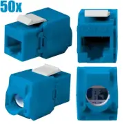 50 Pcs CAT6A RJ45 Network LAN Ethernet Keystone Jack Toolless 180 Degree Blue