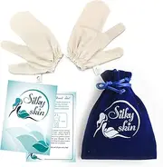 Silky Skin Garshana gLoves Raw Silk Massage - Quality Storage Bag - Ayurvedic Dry Brushing Exfoliate Skin Lymphatic Drainage Brush Reduce Acne Scars Cellulite Massager Remove Toxin
