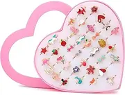 Gaethra Pack of 36 Children's Rings Girls Rings Adjustable Rings Sparkle with Heart Shape Display Case for Children Birthday Party Favours, ABS, No Gemstone