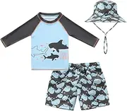 [DNggAND] Baby Boys Swimsuit Summer Beach Rash Guard Swimwear Two Piece Sunsuit with Sun Hat