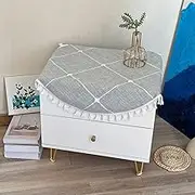 Hpxrom Round Small Tablecloth Cotton Linen Grey Lattice Dust-Proof Washable Doily Boho Farmhouse Decorator Table Cover for End Table Kitchen Dining Tabletop Decoration 24 Inch