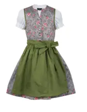 Kinderdirndl Priscilla grau grün Trachtenkleid Dirndl Mädchen Bluse Knopfleiste