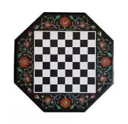 18'' black Marble Inlay Chess Board Handmade Marble chess table top with figures