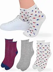 [LEON D'ORO] Socks without elastic women's lightweight cotton 3 pairs socks women's viscose fashion made in Italy, 1 pair