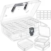 Jutieuo 25pcs Clear Plastic Rectangular Hinged Lid Storage Box, 2.17" L x 0.79" H (Inner), 9.1" 5.9" 3.1" (Outer), Perfect for Arts & Crafts, Bead Storage Containers
