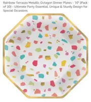Rainbow Terrazzo Metallic Octagon Dinner Plates - 10in 2 Packs Of Eight =16