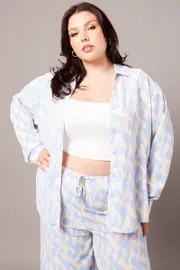 Blue Geo Relaxed Shirt Long Sleeve