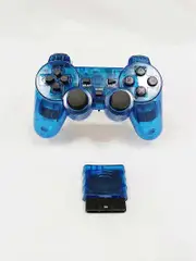 For Sony PS2 Wireless 2.4GHz Dual Vibration Controller Gamepad Transparent Blue