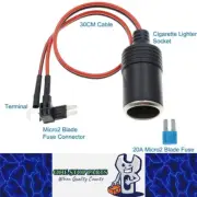Micro2 Blade fuse Connector Cigarette Lighter Socket Adapter 30CM Cable 20A Fuse