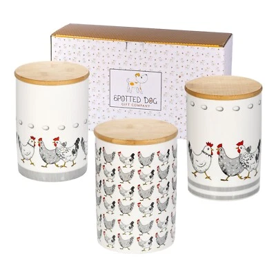 Set of 3 Ceramic Kitchen Canisters Tea Coffee Sugar Airtight Storage Jars