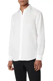 Bugatchi Axel Linen Button-Up Shirt in White at Nordstrom, Size Small