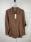 NWT Calia LARGE Button Front Shirt Swim Cover Top Cinnamon Stripe Brown